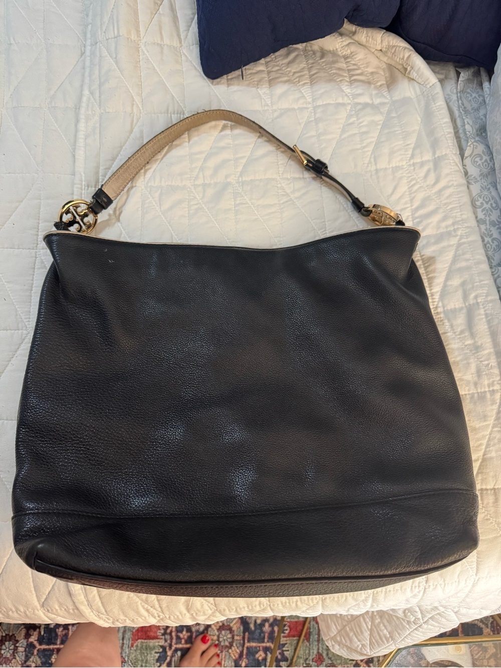 Tory Burch Black Shoulder Bag with Beige Strap